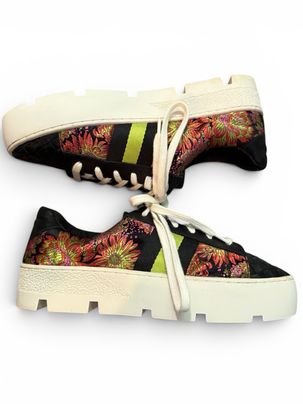 Johnny Was Downtown Jacquard Platform Sneakers Floral Brocade Leather Size 9